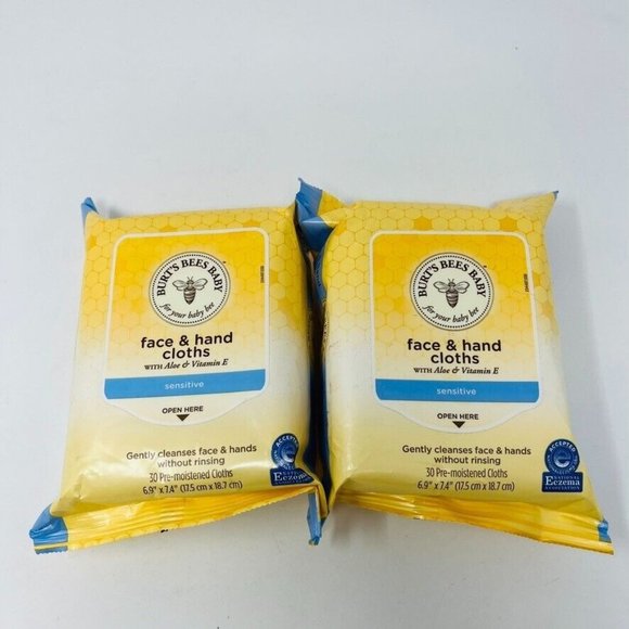 2x Burt's Bees Baby Bee Face & Hand Cloths - 30 Count Each = 60 Total - Picture 1 of 5